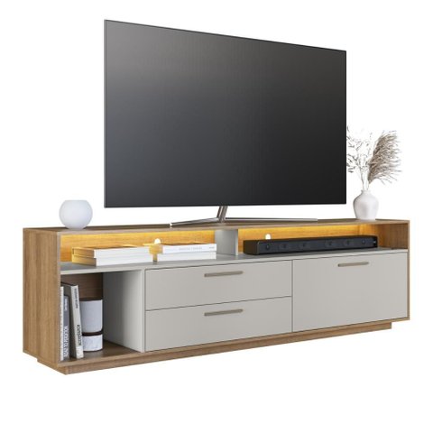 Rack para TV até 75 Polegadas com Iluminação LED Reims Cor Champagne/Cinza - Art In Móveis