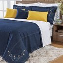 Ver imagem 1 de Cobre Leito King Tecido Jeans com Bordado 100% Algodão - Gallen 6 Peças Mostarda