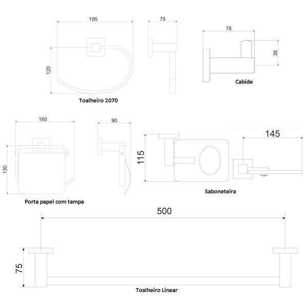 Kit Acessórios para Banheiro com 5 Peças Athena 501 C 34 - 3