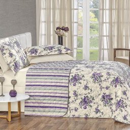 Cobre Leito King Dupla Face Estampado 3 Peças Topázio - Bouquet Lilás - 1