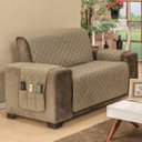 Ver imagem 1 de Protetor de Sofá Dupla Face Padrão 2 Lugares Microfibra - Cáqui/Palha