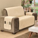 Ver imagem 3 de Protetor de Sofá Dupla Face Padrão 2 Lugares Microfibra - Cáqui/Palha