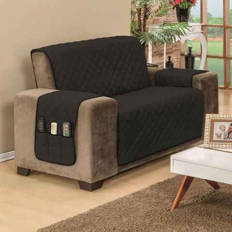 Protetor de Sofá Dupla Face Padrão 2 Lugares Microfibra - Preto/Cinza