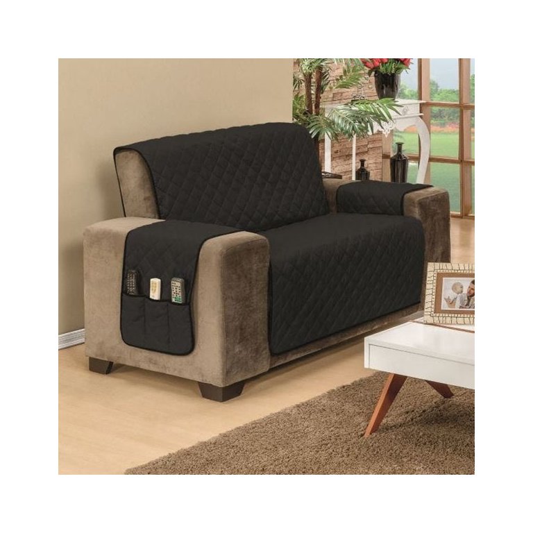Protetor de Sofá Dupla Face Padrão 2 Lugares Microfibra - Preto/Cinza