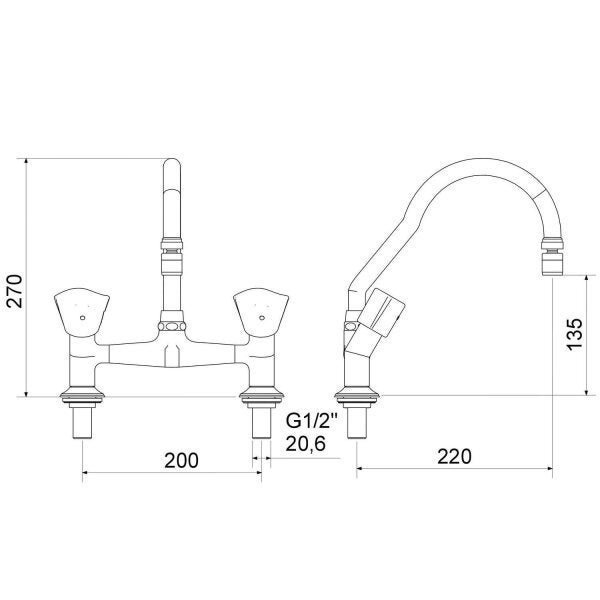 Torneira com Misturador de Cozinha para Mesa 3006 C 47 BA AA Bele Meber Metais - 2