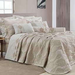 Cobre Leito Super King Bordado 100% Algodão Percal 200 Fios - Bristol 3 Peças Bege - 1