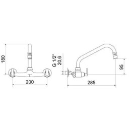Misturador de Cozinha Parede 3003 C 18 1/4V BA Uni Meber Metais - 2