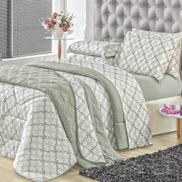 Edredom Solteiro Malha Estampado Dupla Face 1 Peça Top Line - Arabesco Verde - 1