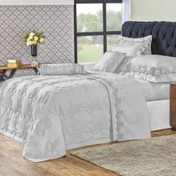 Cobre Leito Queen Size Bordado Percal 200 Fios 3 Peças Fiori - Cinza - 1 Cobre Leito Queen Size Bordado Percal 200 Fios 3 Peças Fiori - Cinza - 1