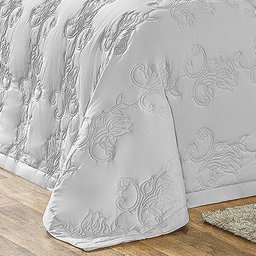 Cobre Leito Queen Size Bordado Percal 200 Fios 3 Peças Fiori - Cinza - 2 Cobre Leito Queen Size Bordado Percal 200 Fios 3 Peças Fiori - Cinza - 2