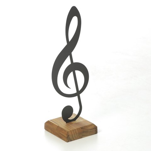 Quadro Nota Musical Clave De Sol - Aço e suporte madeira Teca