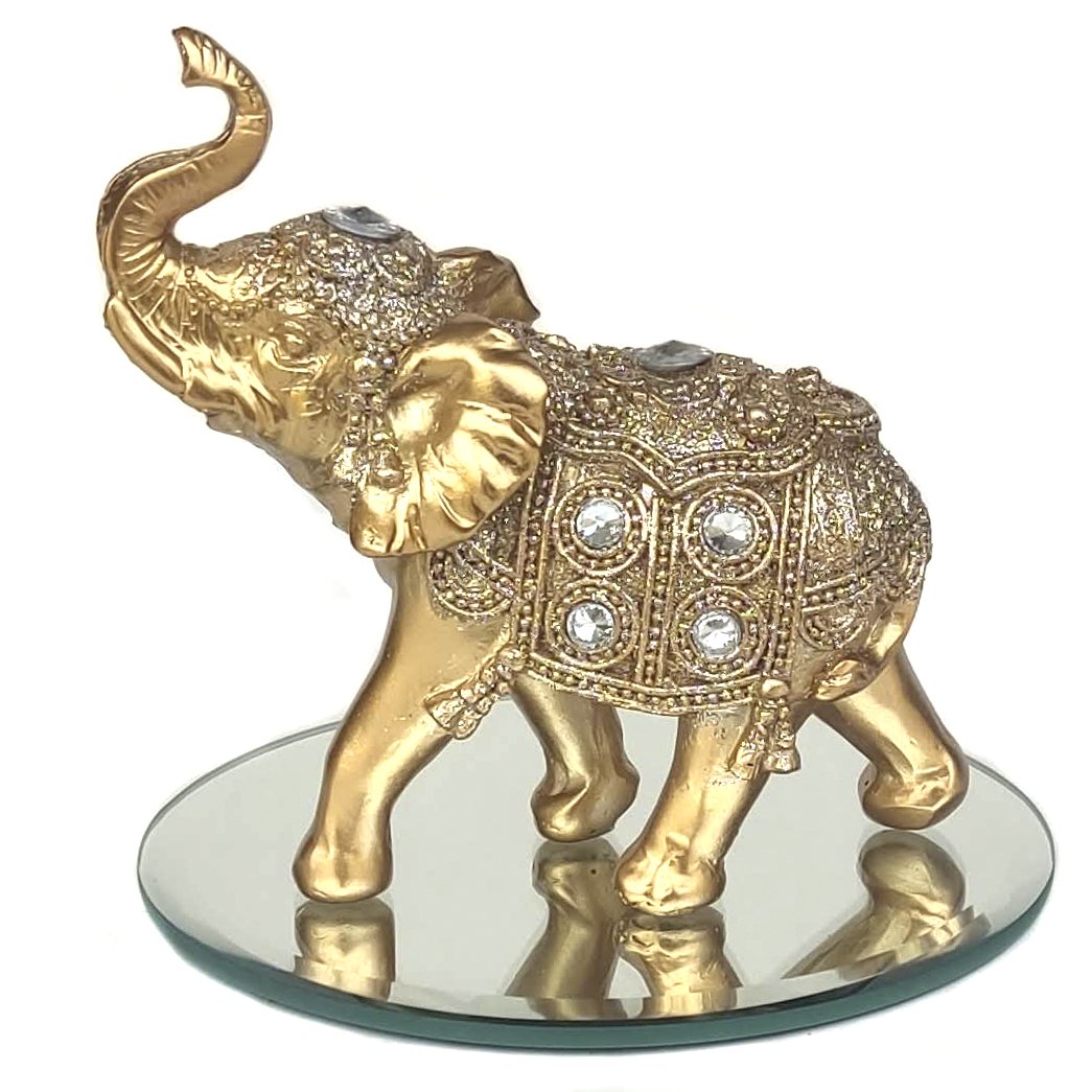 Elefante Decorativo Resina C/ Base De Espelho Indiano Sorte - J200Desp - 5