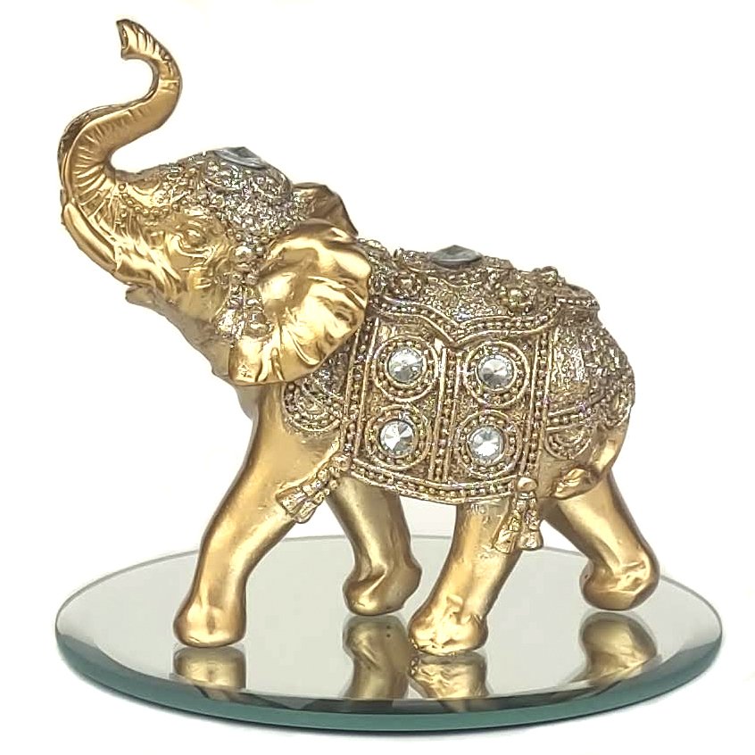 Elefante Decorativo Resina C/ Base De Espelho Indiano Sorte - J200Desp - 6