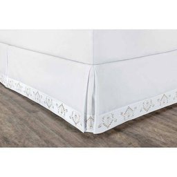 Saia Para Cama Box Solteiro Bordada Dinástia Branco/bege - 1