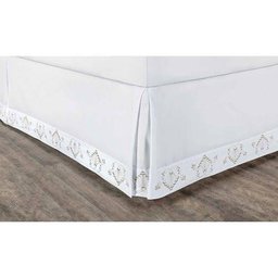 Saia Para Cama Box Solteiro Bordada Dinástia Branco/bege - 2
