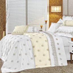 Cobre Leito Queen Bordado Percal 200 Fios Fascínio 3 Peças - Branco - BRANCO - 1