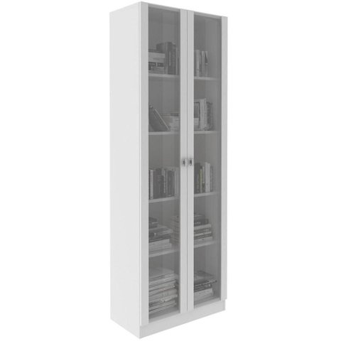 Estante Armário Alta Livreiro Multiuso Office 2 Portas Vidro Branco