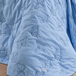 Cobre Leito Super King Bordado Algodão Percal 200 Fios - Yandra 3 Peças Azul - 2