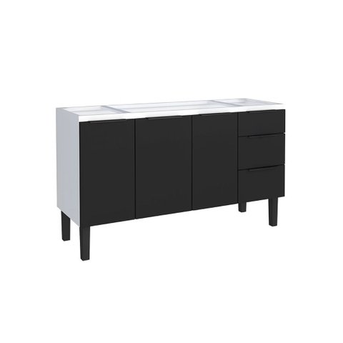 Gabinete de Cozinha 144 cm Armário Aço 3 Portas e 3 Gavetas:Preto
