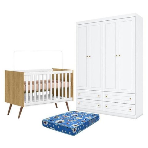 Conjunto Infantil Berço Q Encanto 3820 4 Portas 4 Gavetas MDF Branco Qmovi