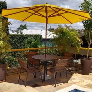 Jogo de Mesa para Piscina com 4 Cadeiras de Alumínio e Ombrelone
