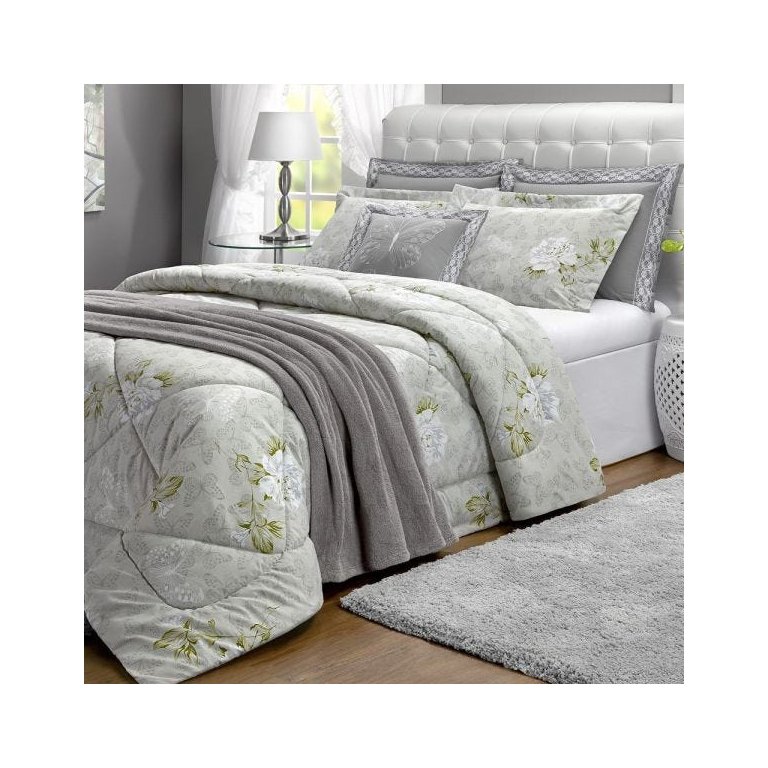 Edredom Queen Estampado Papillons 6 Peças - Cinza