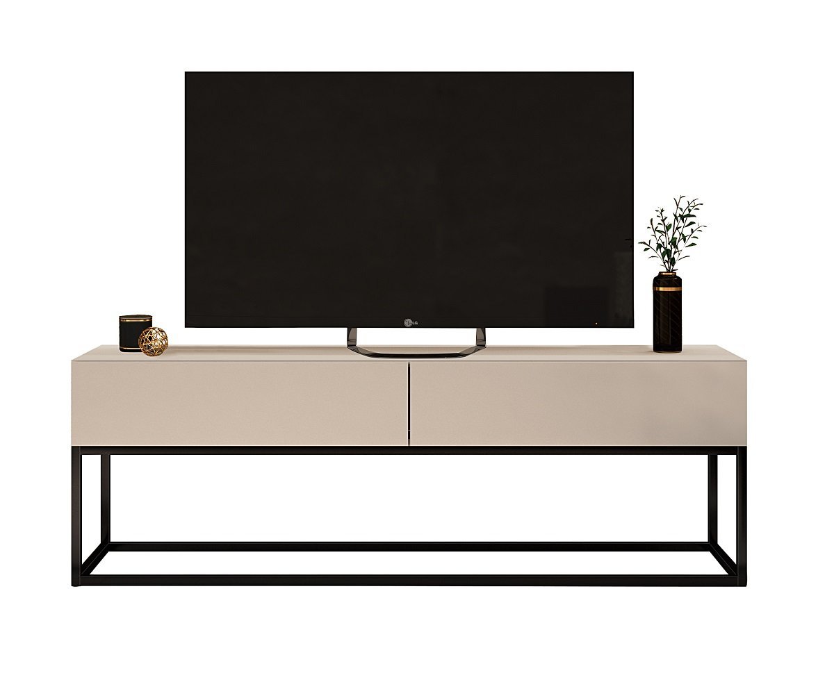 Rack para Sala Estilo Indutrial com 2 Gavetas Offwhite/preto