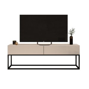 Rack para Sala Estilo Indutrial com 2 Gavetas Offwhite/preto