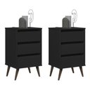 Ver imagem 1 de Kit 2 Mesa de Cabeceira Retrô Wood 3 Gavetas Preto – EJ Móveis