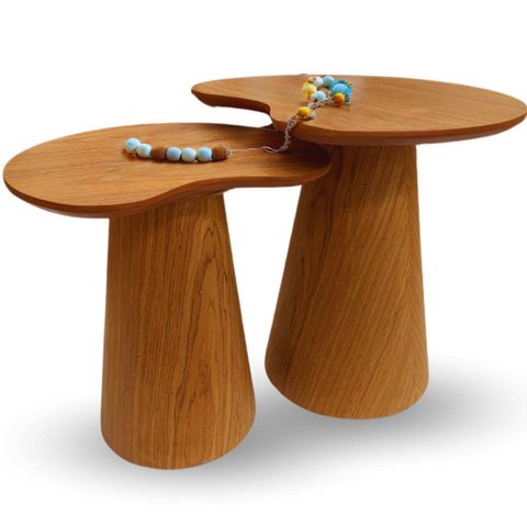 Mesas Laterais Organicas Bean 51cm,41cm em Freijo