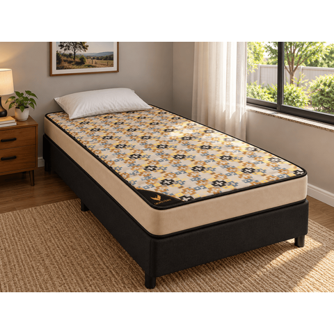 Colchão de Solteiro D28 12cm Dupla Face Borda Bege 88x188 Firme Confortável