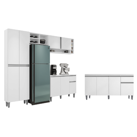 Cozinha Modulada Vanessa com Balcão para Pia 150mt Tatiane sem Tampo Branco Ajl