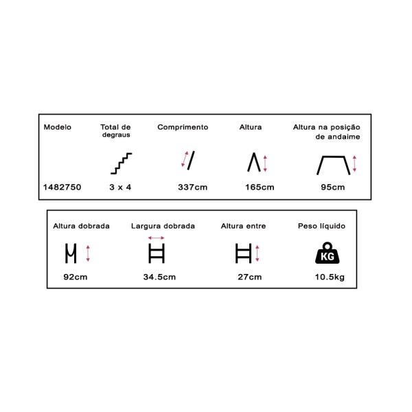 Escada de alumínio articulada 4x3 12 degraus Exclusivo Telhanorte - 3