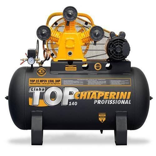 Compressor de ar média pressão 15 pés 150 litros monofásico - TOP 15 MP3V 150L - Chiaperini