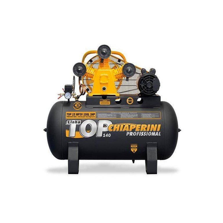 Compressor de ar média pressão 15 pés 150 litros monofásico - TOP 15 MP3V 150L - Chiaperini