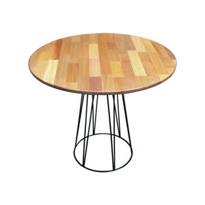 Mesa Logan Cubo Redonda 90 Cm Madeira Maciça e Ferro