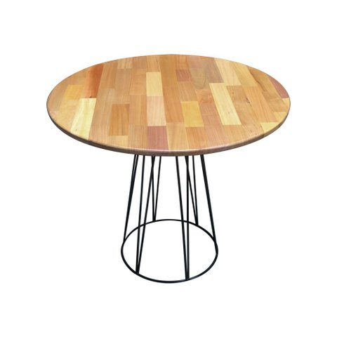 Mesa Logan Cubo Redonda 90 Cm Madeira Maciça e Ferro