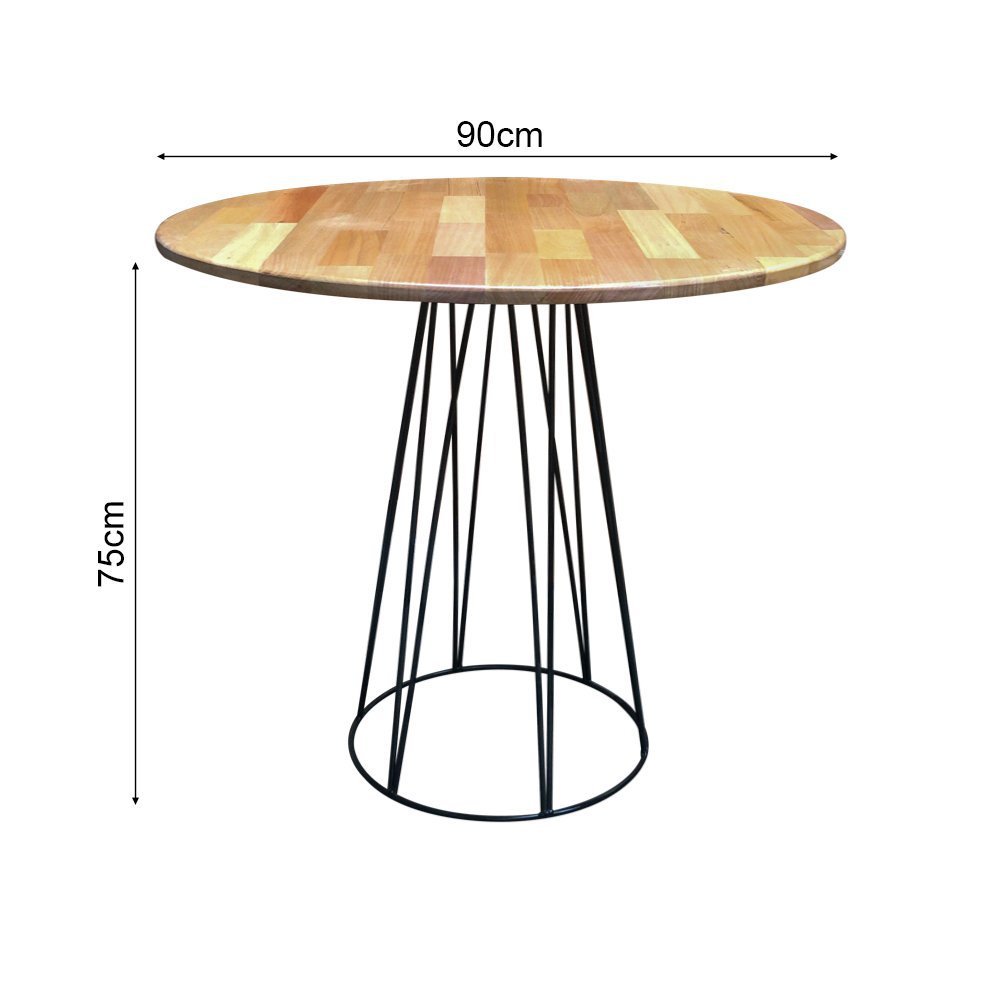 Mesa Logan Cubo Redonda 90 Cm Madeira Maciça e Ferro - 3