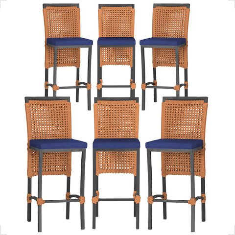 6 Banqueta em Alumínio Roma Preta Corda Náutica Tecido 10