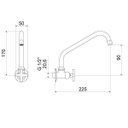 Ver imagem 2 de Torneira para Cozinha com Bica Móvel de Parede 1165 C 22 1/2 BA 1/4V Nya Meber Metais
