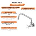 Ver imagem 5 de Torneira para Cozinha com Bica Móvel de Parede 1165 C 28 Ba Omega Meber Metais Cromado