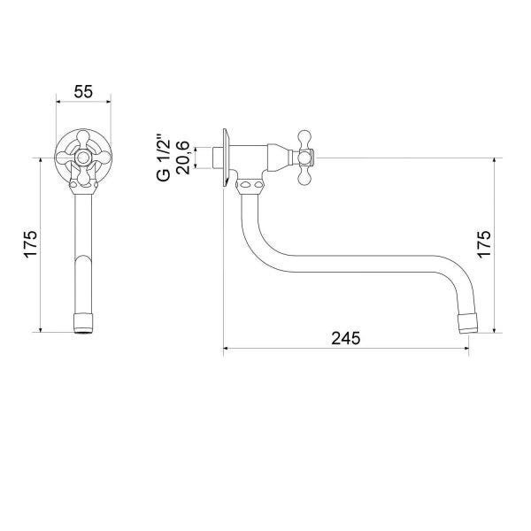 Torneira para Cozinha com Bica Móvel de Parede 1167 C 21 1/2 S - 2