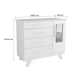 Cômoda Infantil Retrô Peroba em Mdf Branco 4 Gavetas 1 Porta - 3