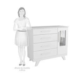 Cômoda Infantil Retrô Peroba em Mdf Branco 4 Gavetas 1 Porta - 4