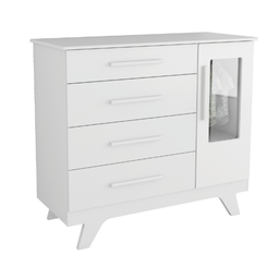 Cômoda Infantil Retrô Peroba em Mdf Branco 4 Gavetas 1 Porta - 2