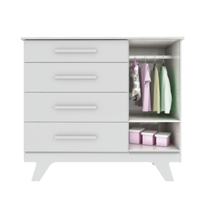 Cômoda Infantil Retrô Peroba em Mdf Branco 4 Gavetas 1 Porta