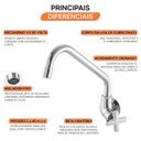 Ver imagem 4 de Torneira para Cozinha com Bica Móvel de Parede 1183 C 22 Ba Nya Meber Metais Cromado