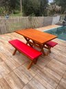 Ver imagem 1 de Mesa para Área Externa com 2 Bancos sem Encosto Estofado Vermelho 120x80cm Kit Churrasco Mel
