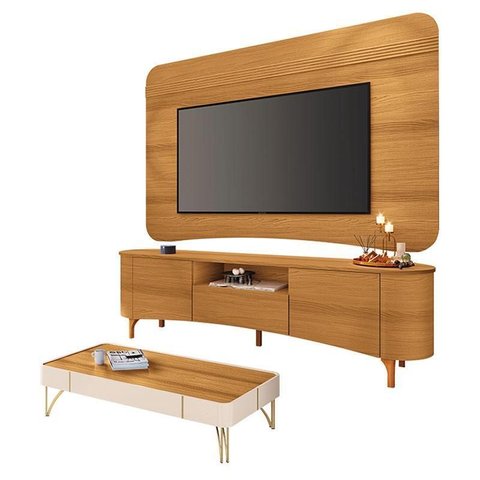 Rack Bancada Elara e Painel Armony Cinamomo com Mesa de Centro Cadenza Off White Cinamomo - Hb Mó