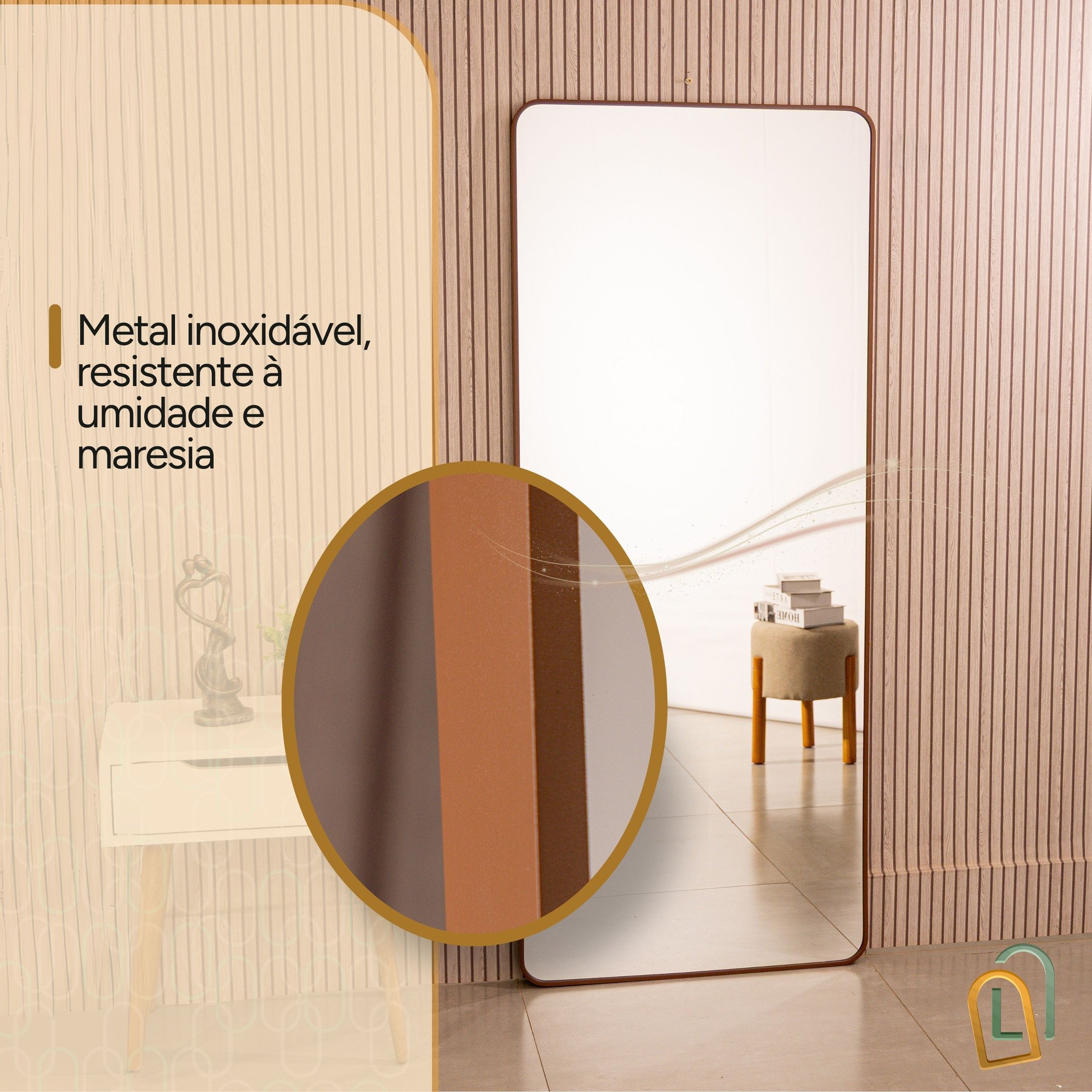 Espelho Grande Corpo Inteiro Retangular com Moldura em Metal Industrial 170 X 70cm - 5